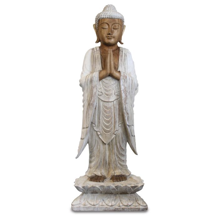 Handgeschnitzte Buddha Statue 100 cm Willkommen Weißwäsche