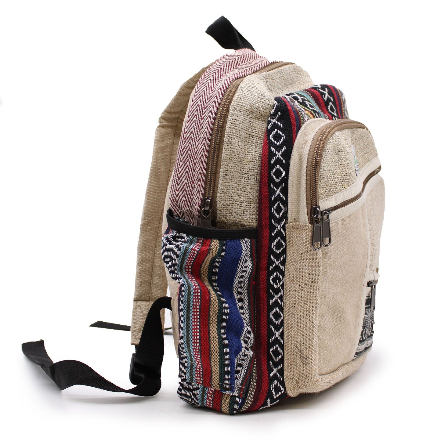 Kleiner Hanf Rucksack Zigzag Reißverschluss Stil