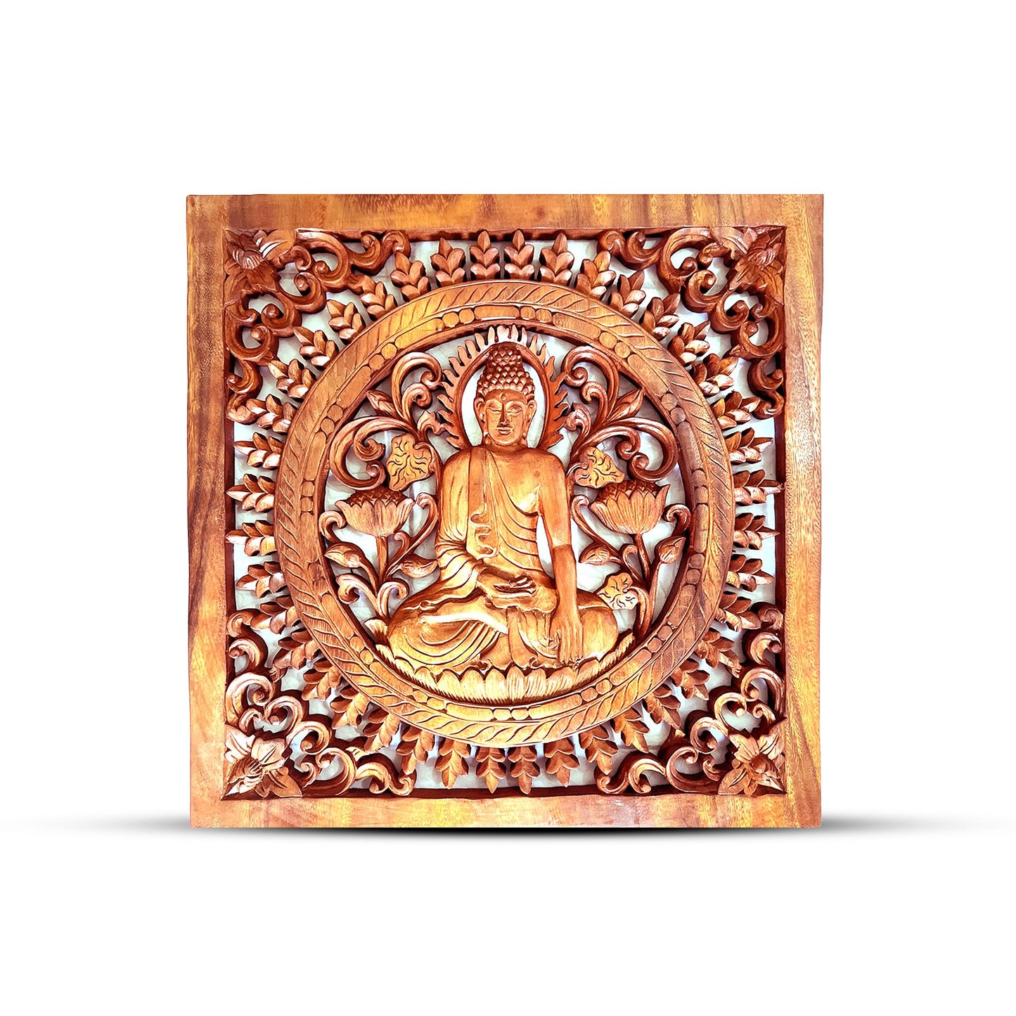 Quadratische Dekorative Holz Buddha Wandplatte 40x40cm