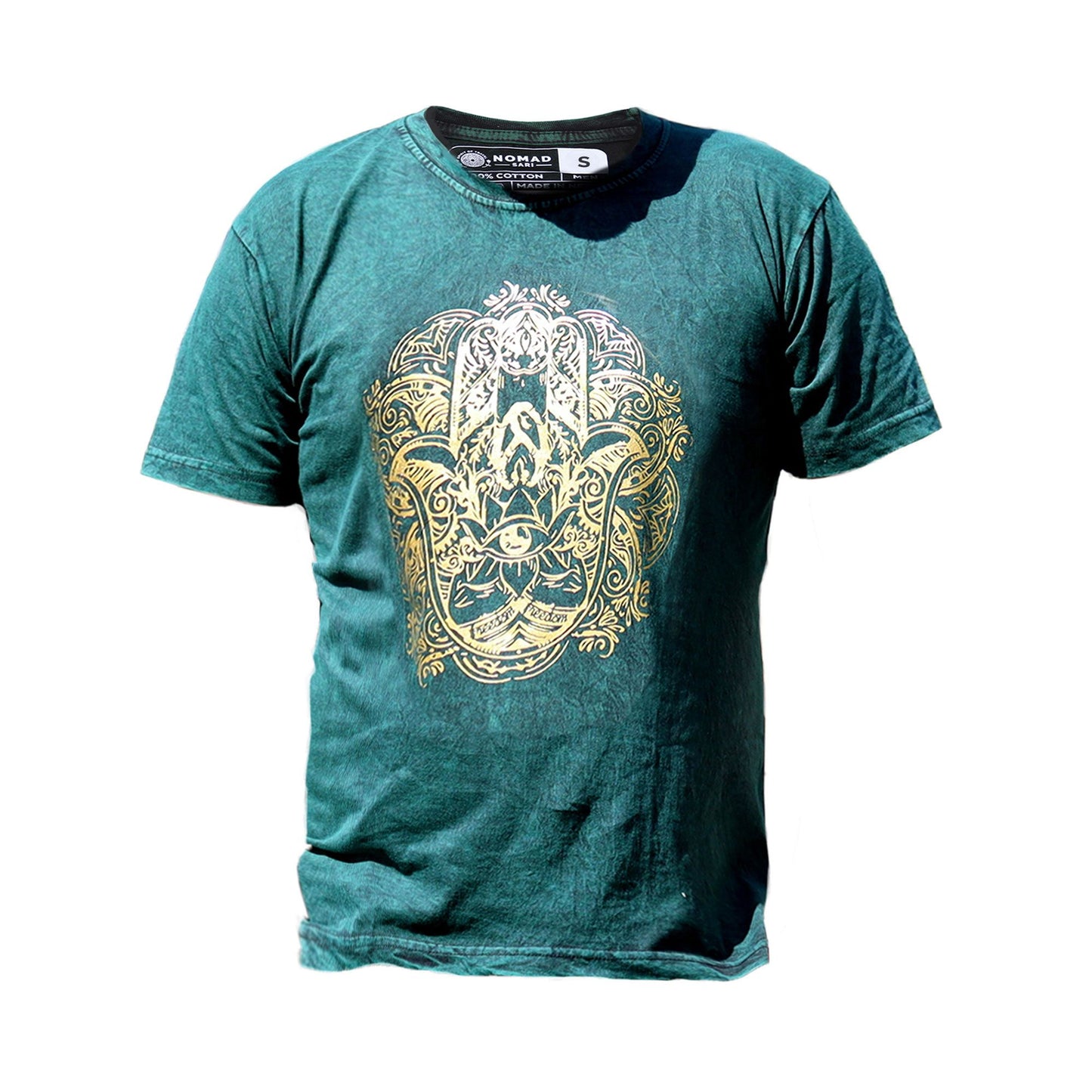 Kleines Stein-Gewaschenes T-Shirt - Hamsa - Grün