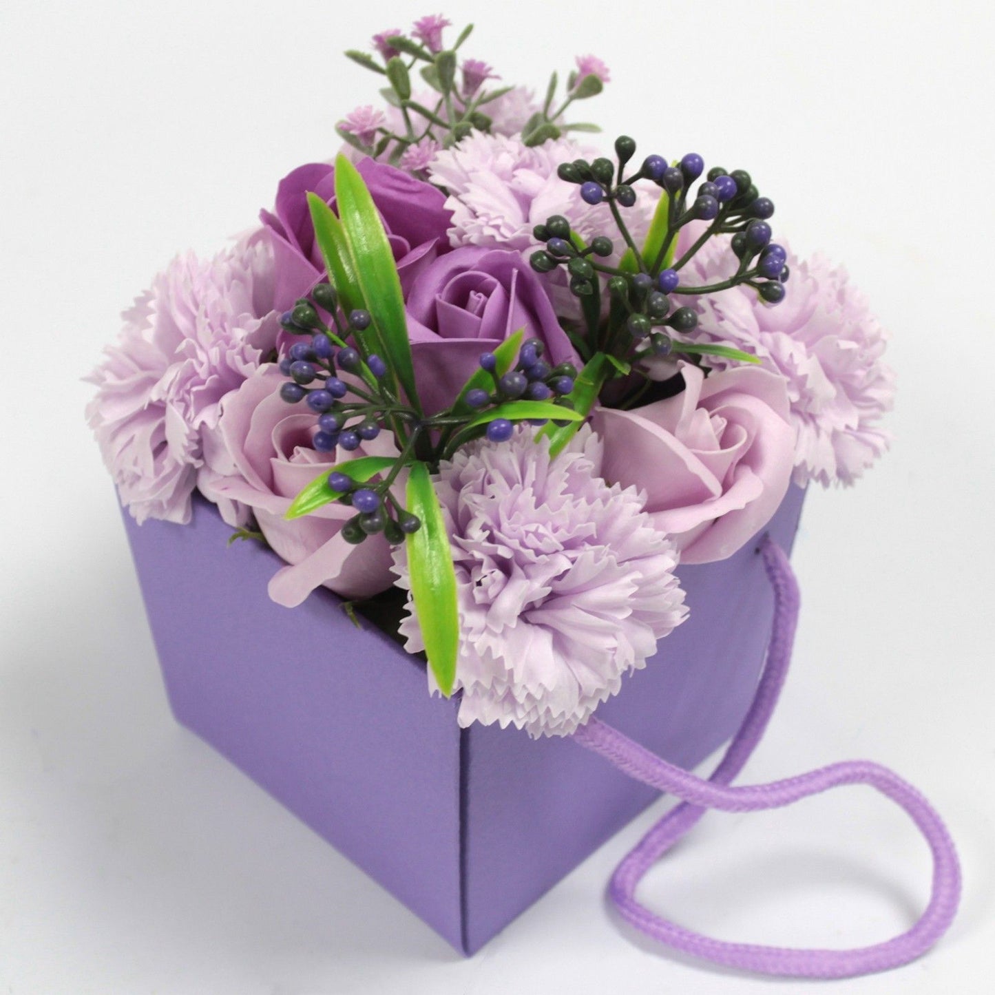 Seifenblumenstrauß - Lavendelrose und Nelke