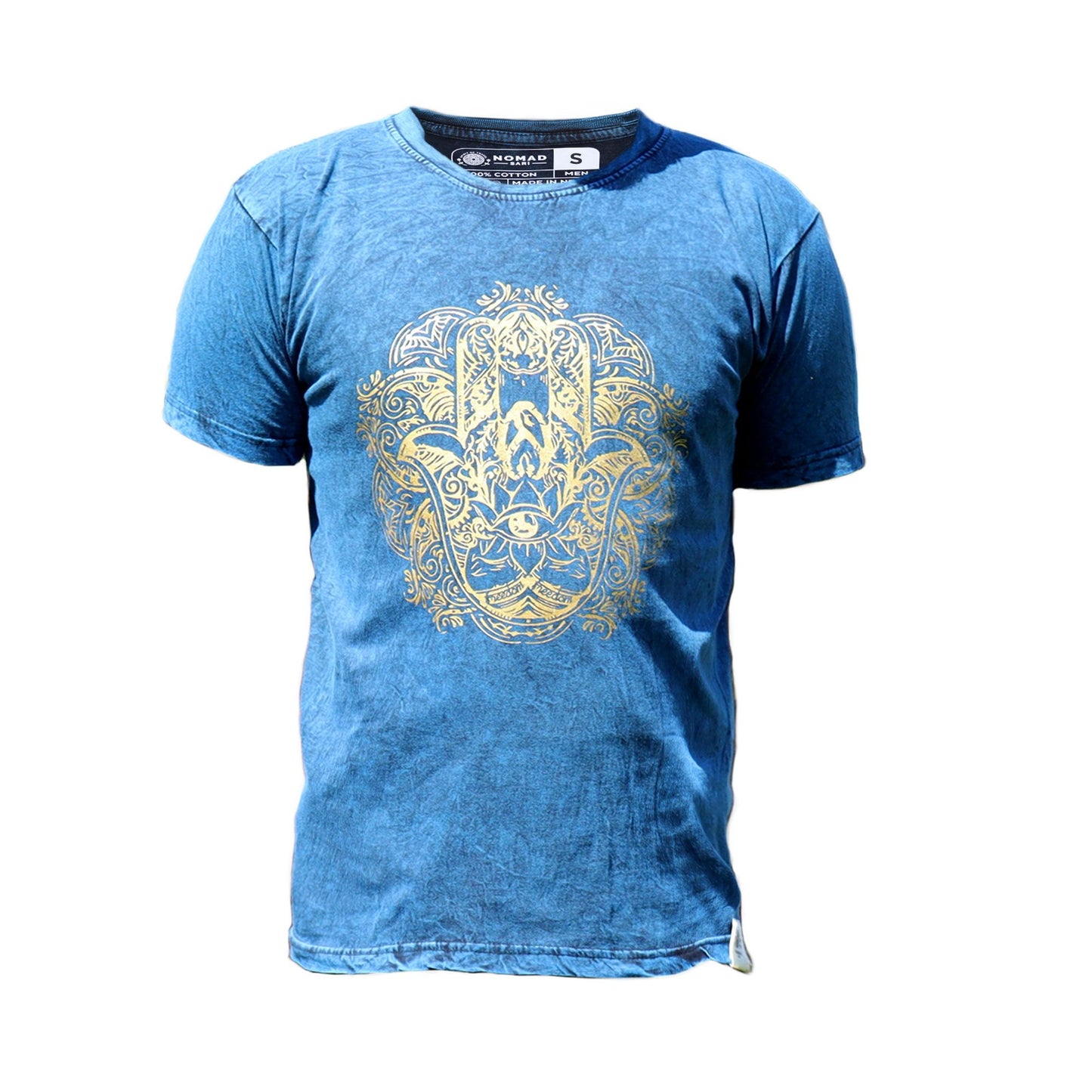 Kleine Stone Washed T-Shirt Hamsa Blau