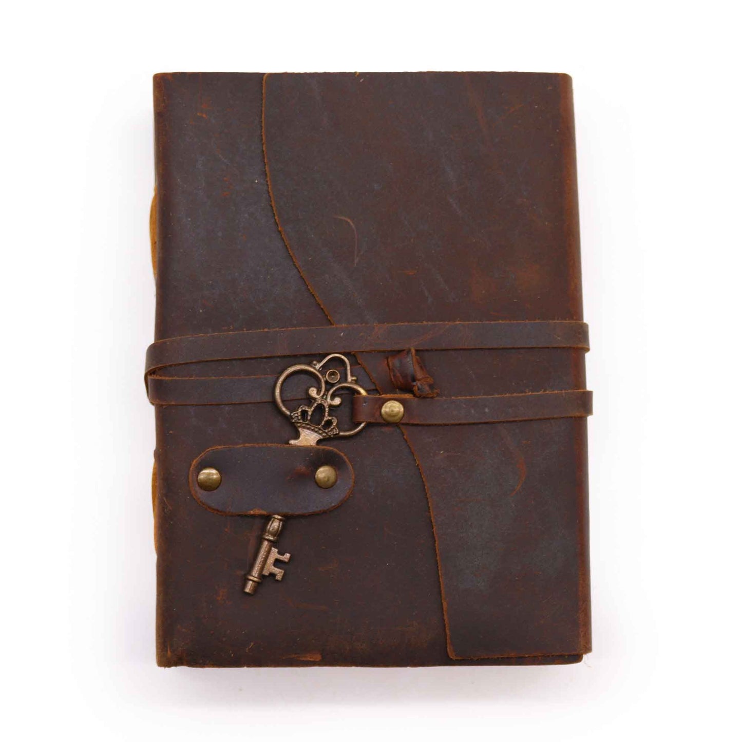 Geöltes Leder Notizbuch Mit Schlüssel 200 Seiten Deckelrand 13x18cm