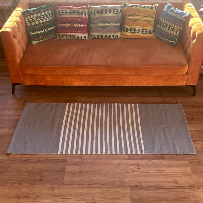 Indischer Baumwollteppich 70x170cm Grau