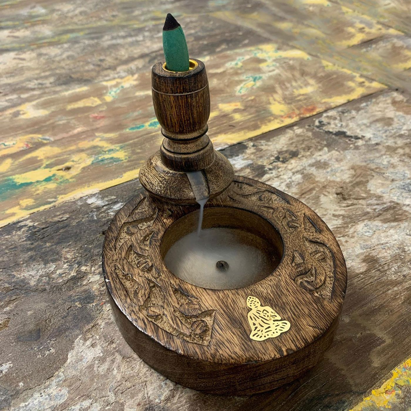 Sm Mango Holz Rückflussbrenner - Messing Buddha