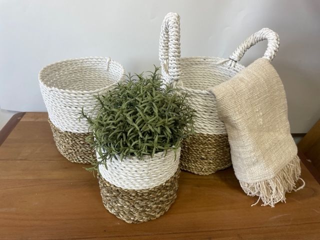 Seagrass Korb Set Grau Natur Weiß