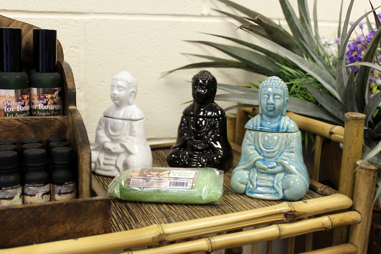 Sitzender Buddha Öl-Brenner Blau