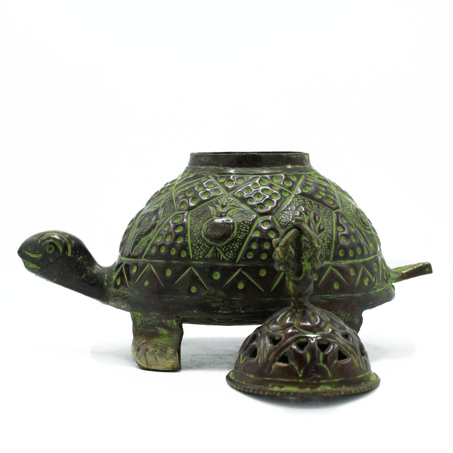 Messing Verdigris Tibetische Schildkröte Räucherstäbchenhalter Groß