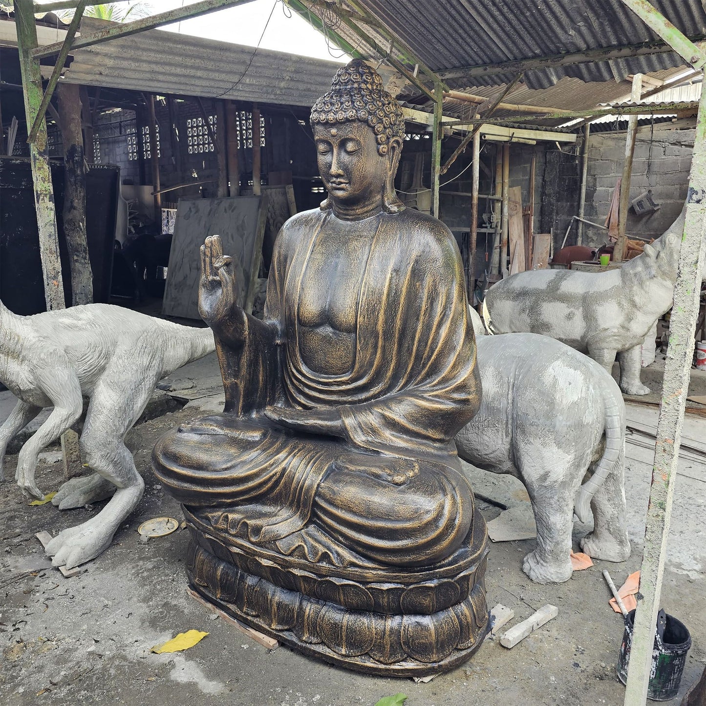 Große Antike Gold Buddha Lehre auf Lotus - 2m