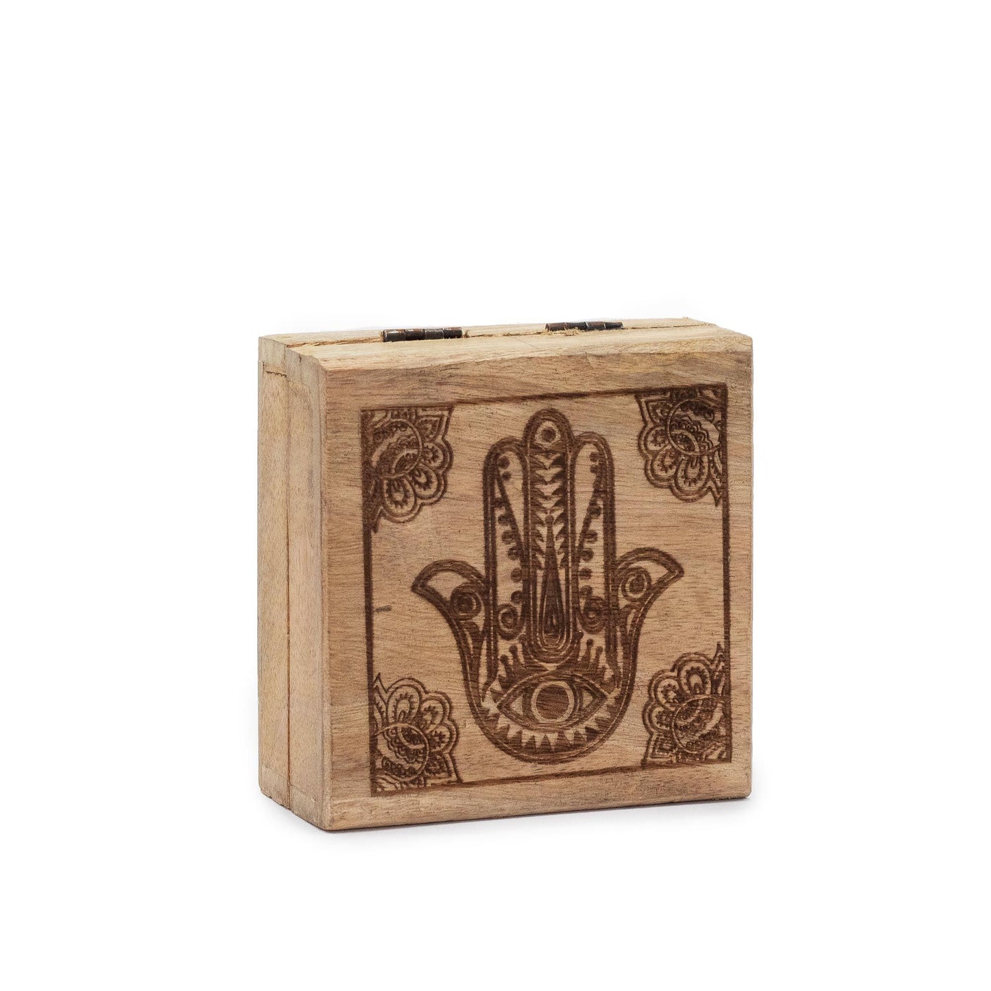 Kleine Quadratische Box 10x10x4 2cm - Hamsa Schwarz Graviert