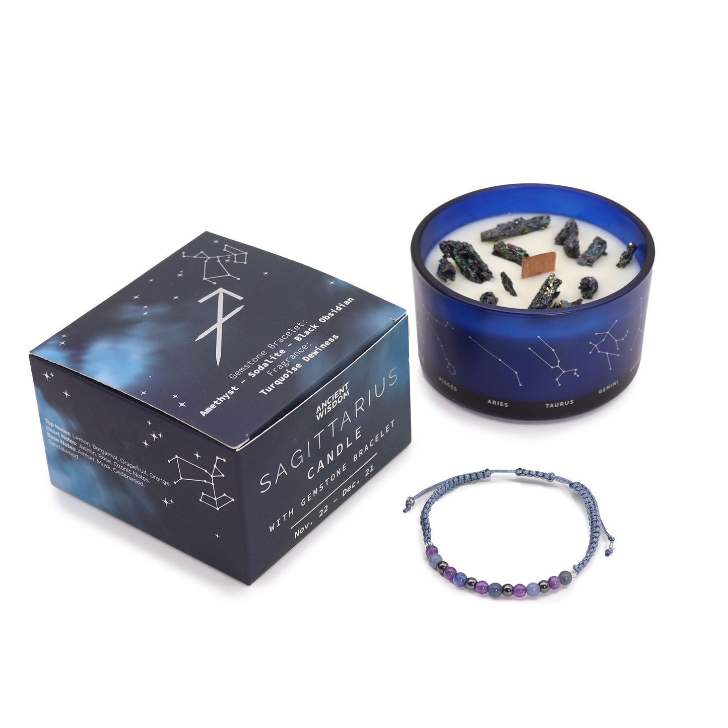 Zodiac Kristallkerze Mit Edelsteinarmband - Schütze