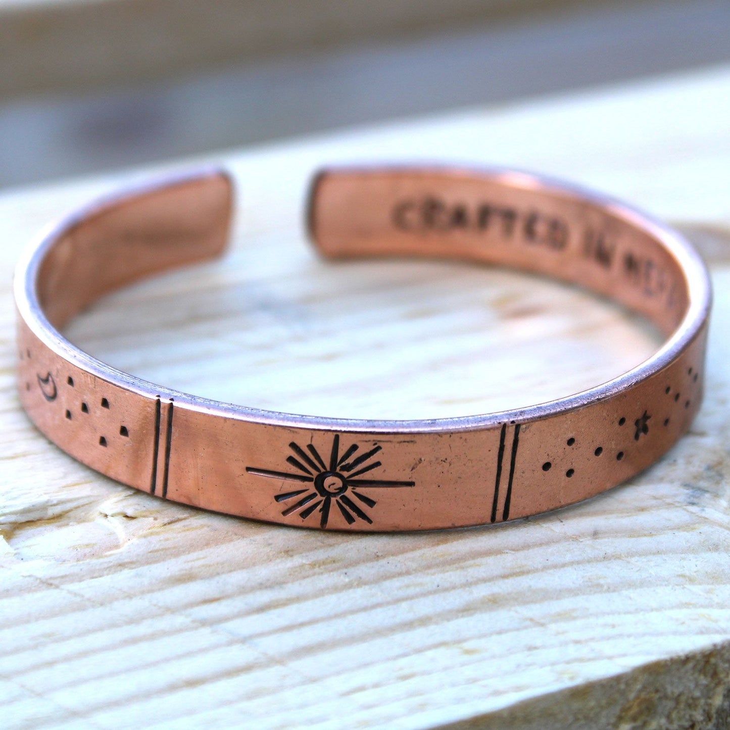 Inspiration Armband - Kupfer Sonnenaufgang, Galaxie, Sterne, Erde