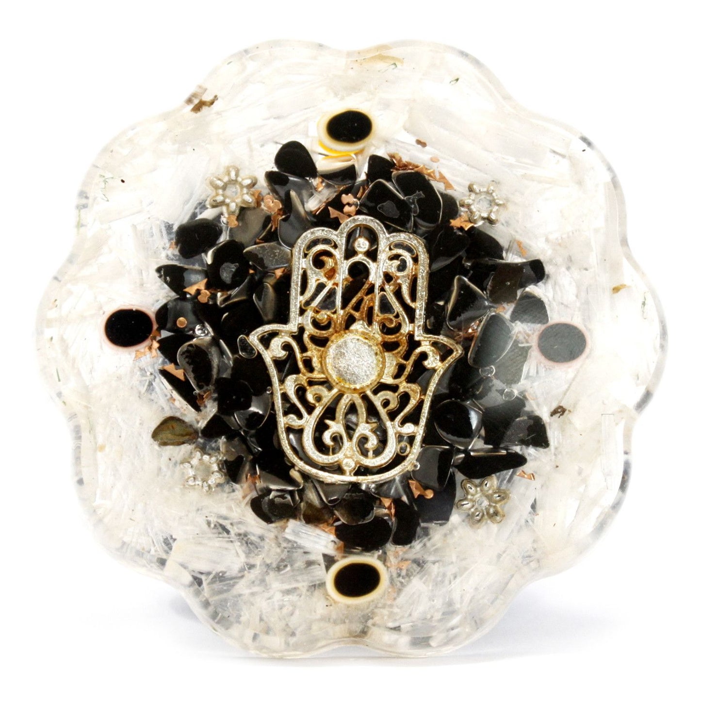 Orgonite Schreibtisch Kraftpakete Hamsa mit Sellonit Mittel