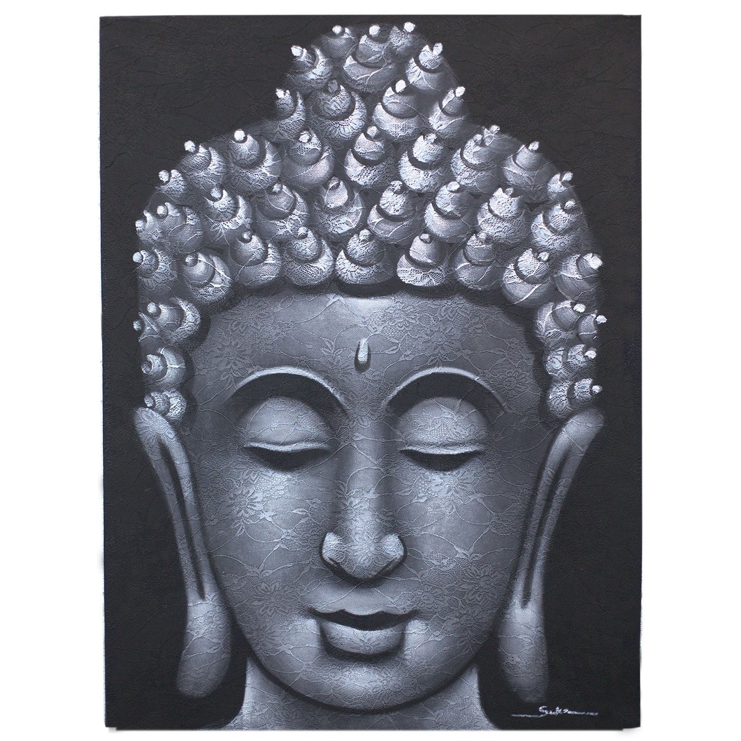 Buddha Gemälde Mit Grauem Brokat Detail