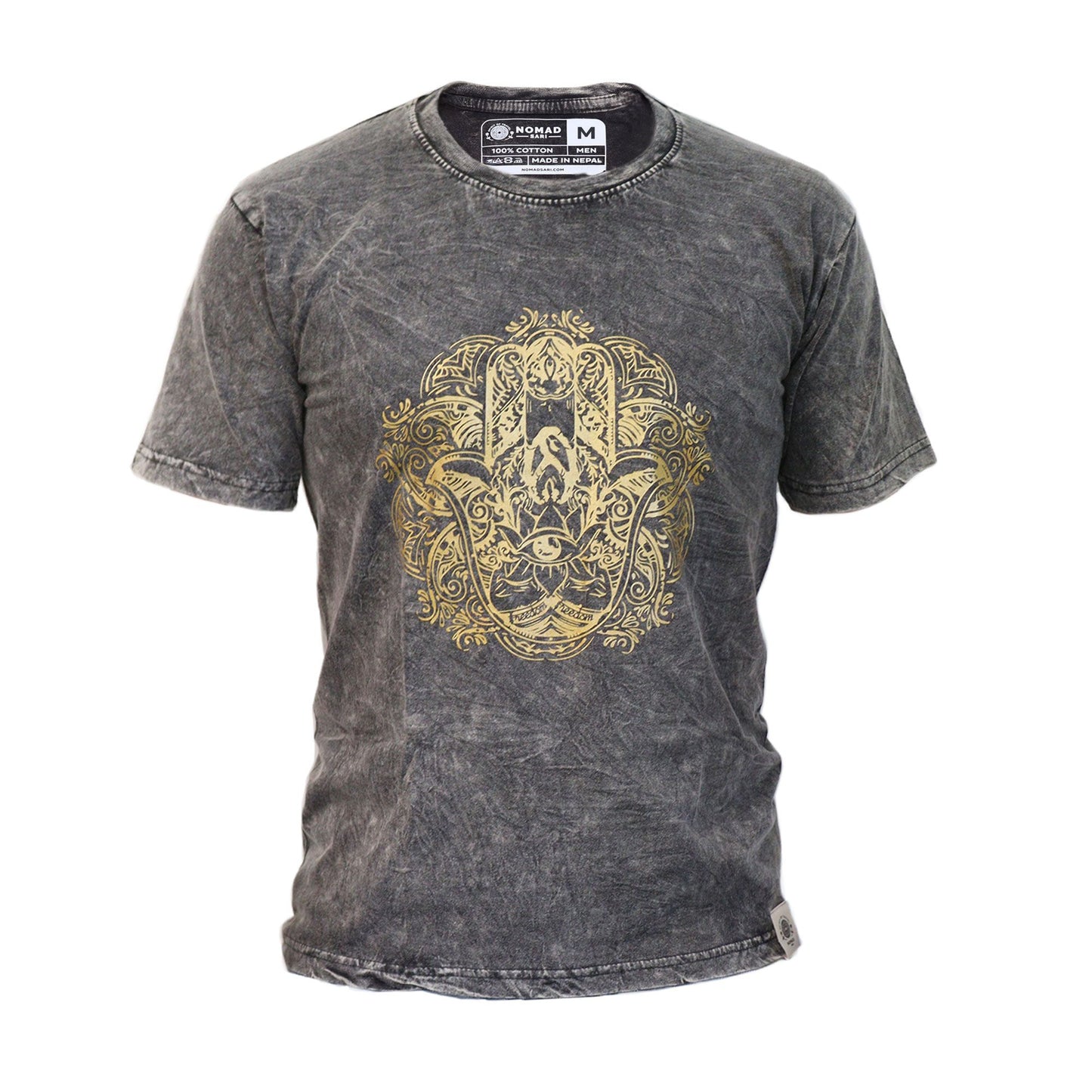 Mittleres Steingewaschenes T-Shirt Hamsa Dunkelgrau