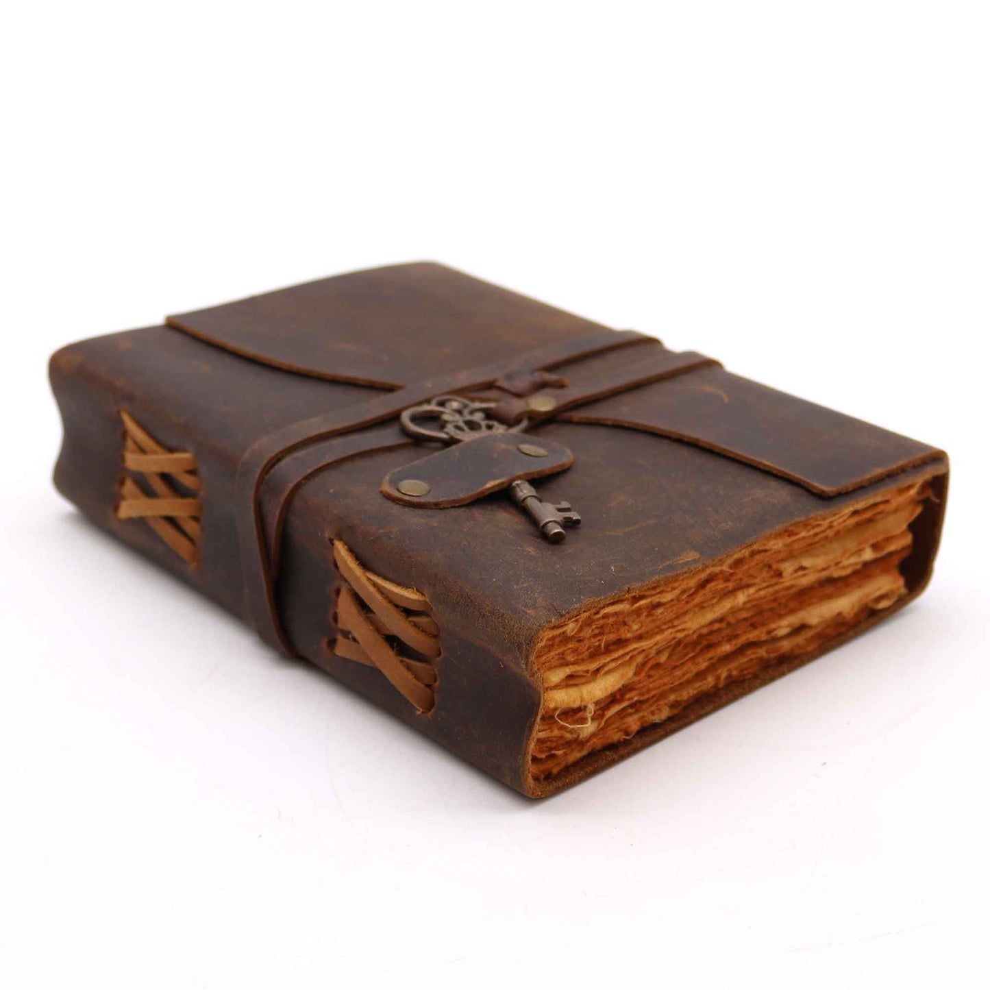 Geöltes Leder Notizbuch Mit Schlüssel 200 Seiten Deckelrand 13x18cm