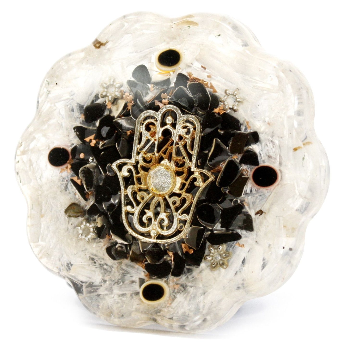 Orgonite Schreibtisch Kraftpakete Hamsa mit Sellonit Mittel