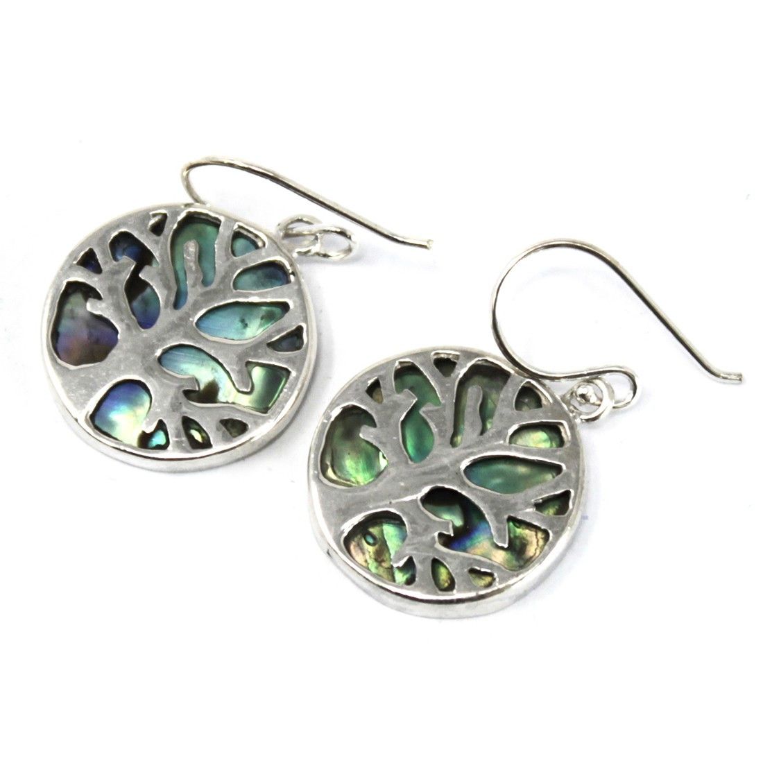 Baum Des Lebens Silber Ohrringe 15mm - Abalone