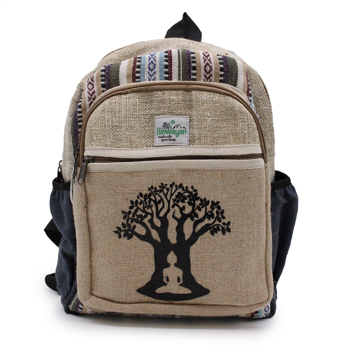 Kleine Hanf-Rucksack mit Bohdi-Baum-Design