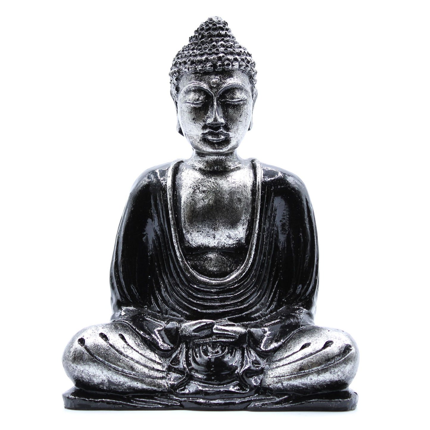 Schwarzer und Grauer Buddha Mittelgroß Handbemalt von Bali Kunsthandwerkern