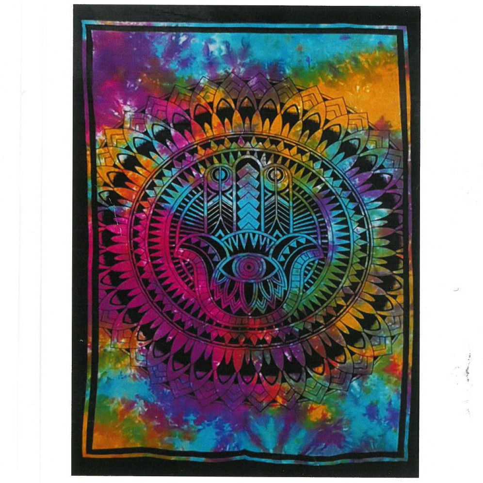 Baumwoll Wandkunst Hamsa Hand Exotisches Design In Lebhaften Farben