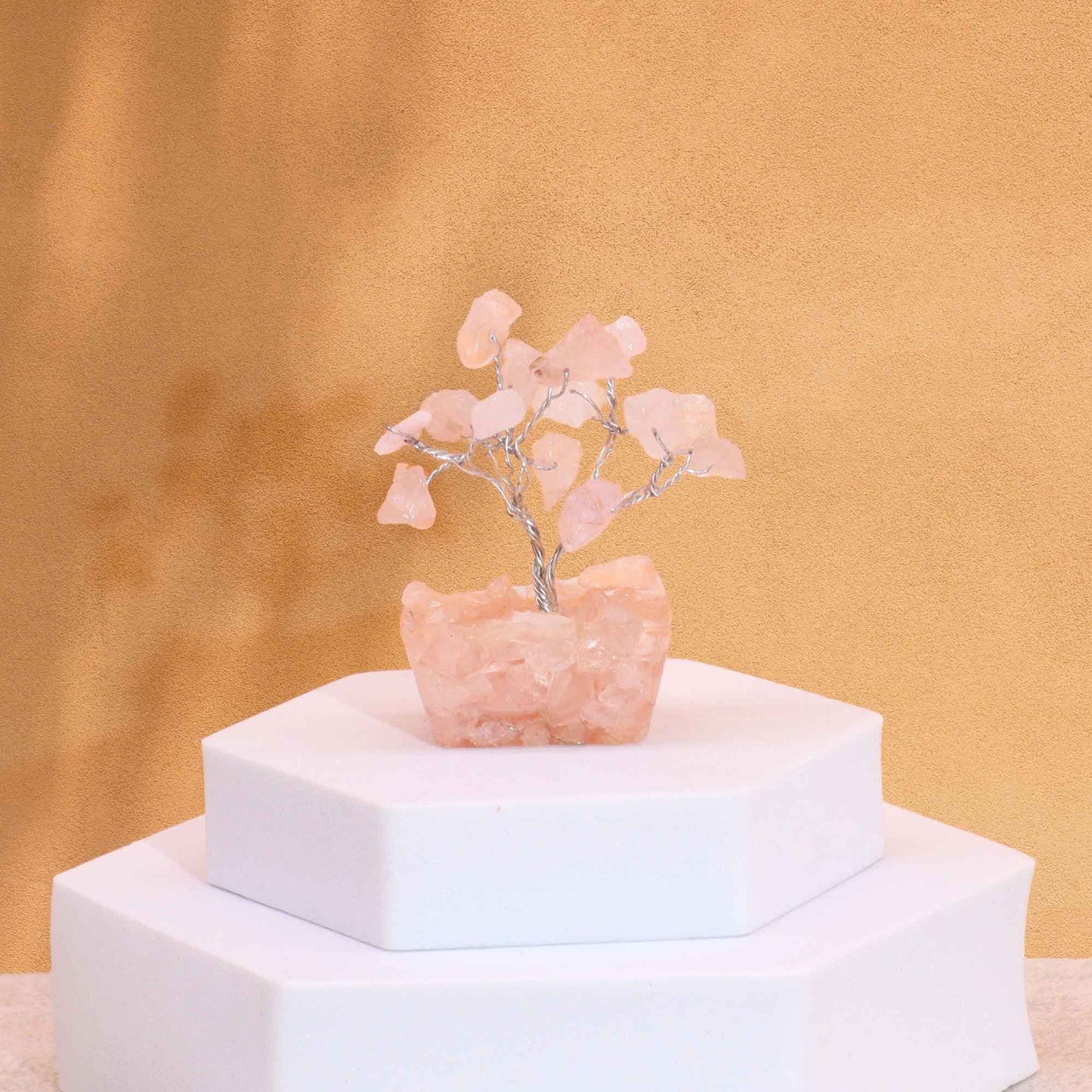Mini Edelsteine Bäume Auf Orgonite Basis - Rosenquarz Mit 15 Steinen