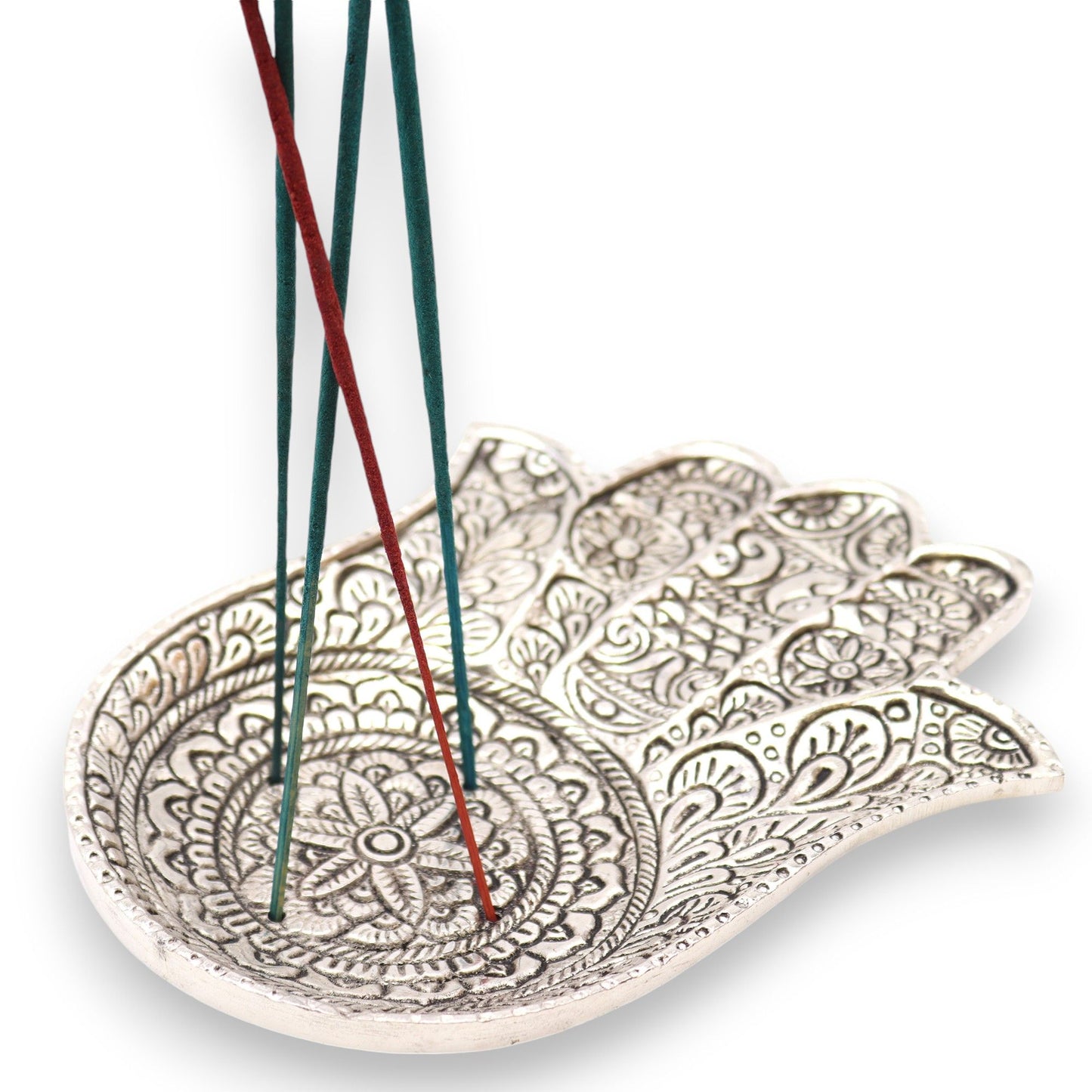 Polierter Aluminium Großer Hamsa Räucherstäbchenhalter 18x13cm