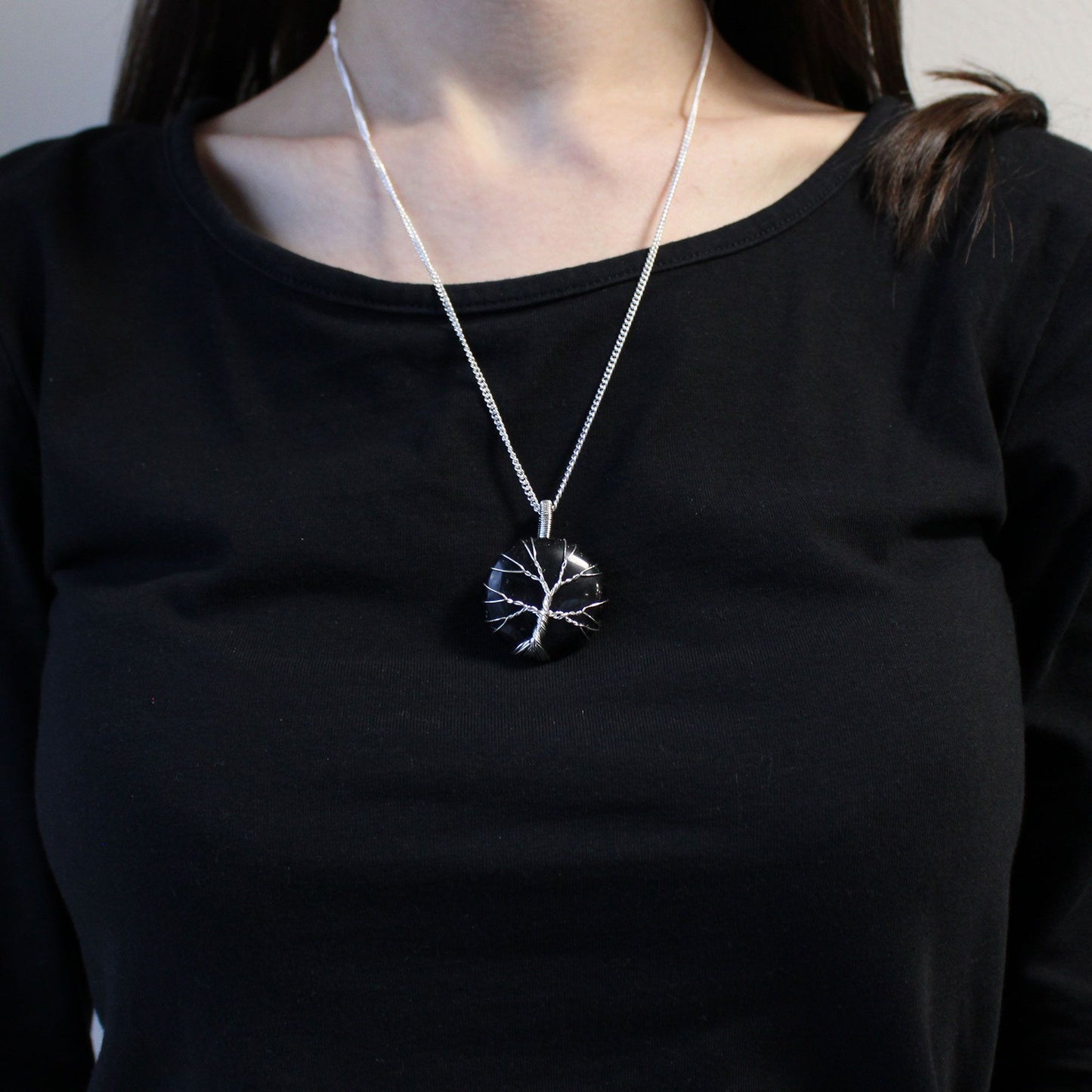 Baum Des Lebens Edelstein Halskette - Schwarzer Onyx