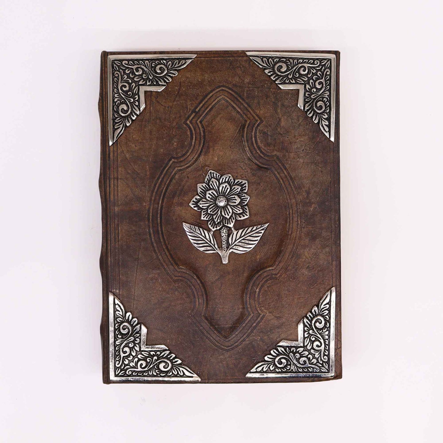 Schwerer Brauner Taschenbuch Mit Zinkrose Dekor 200 Deckle Kanten Seiten 26x18cm