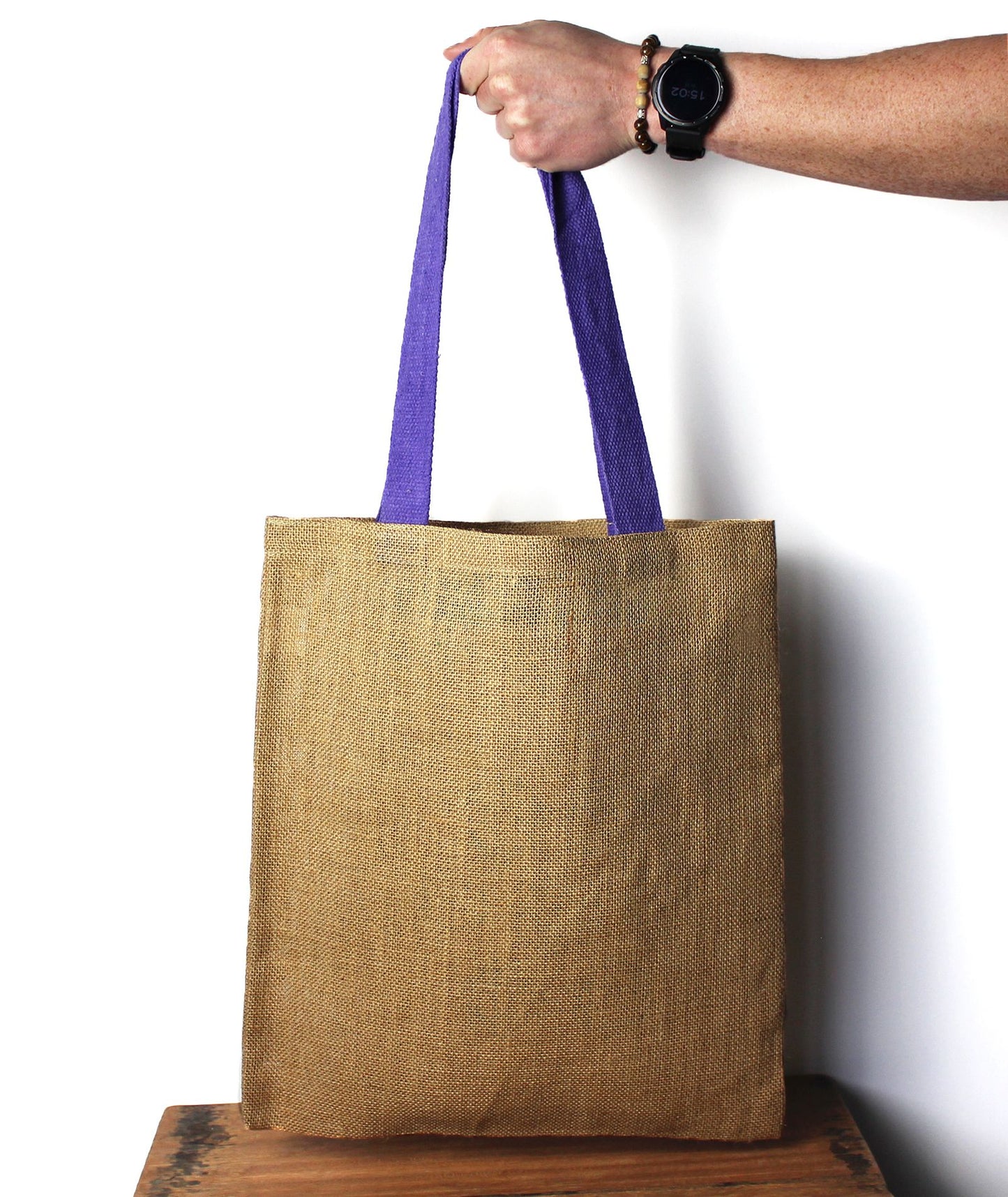 Große Jute Tragetasche Mit Lila Griffen