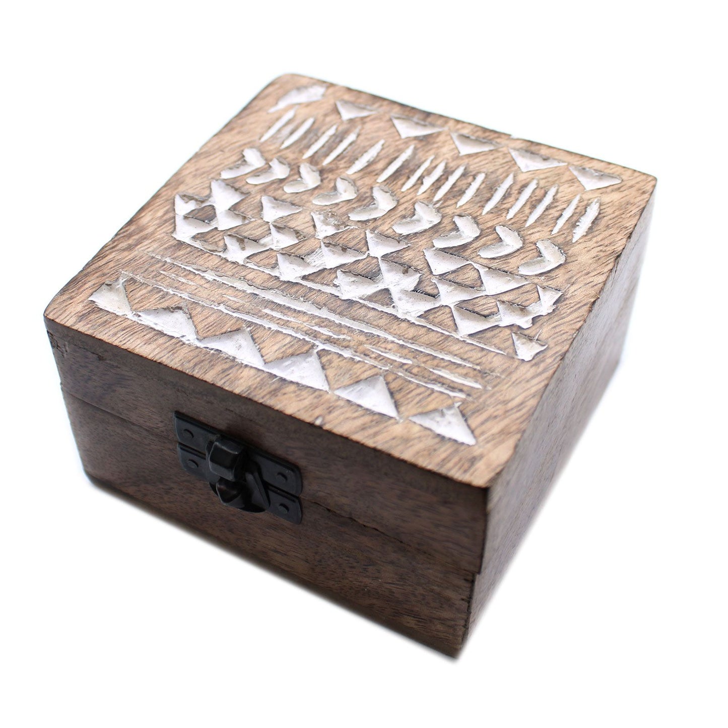 Weiß Gewaschene Holzkiste 4x4 Azteken Design