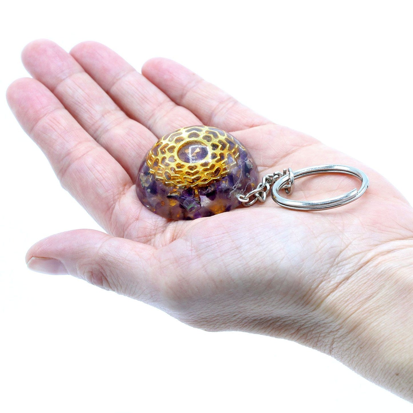Orgonite Kraft Schlüsselanhänger - Amethyst Mandala Herzen