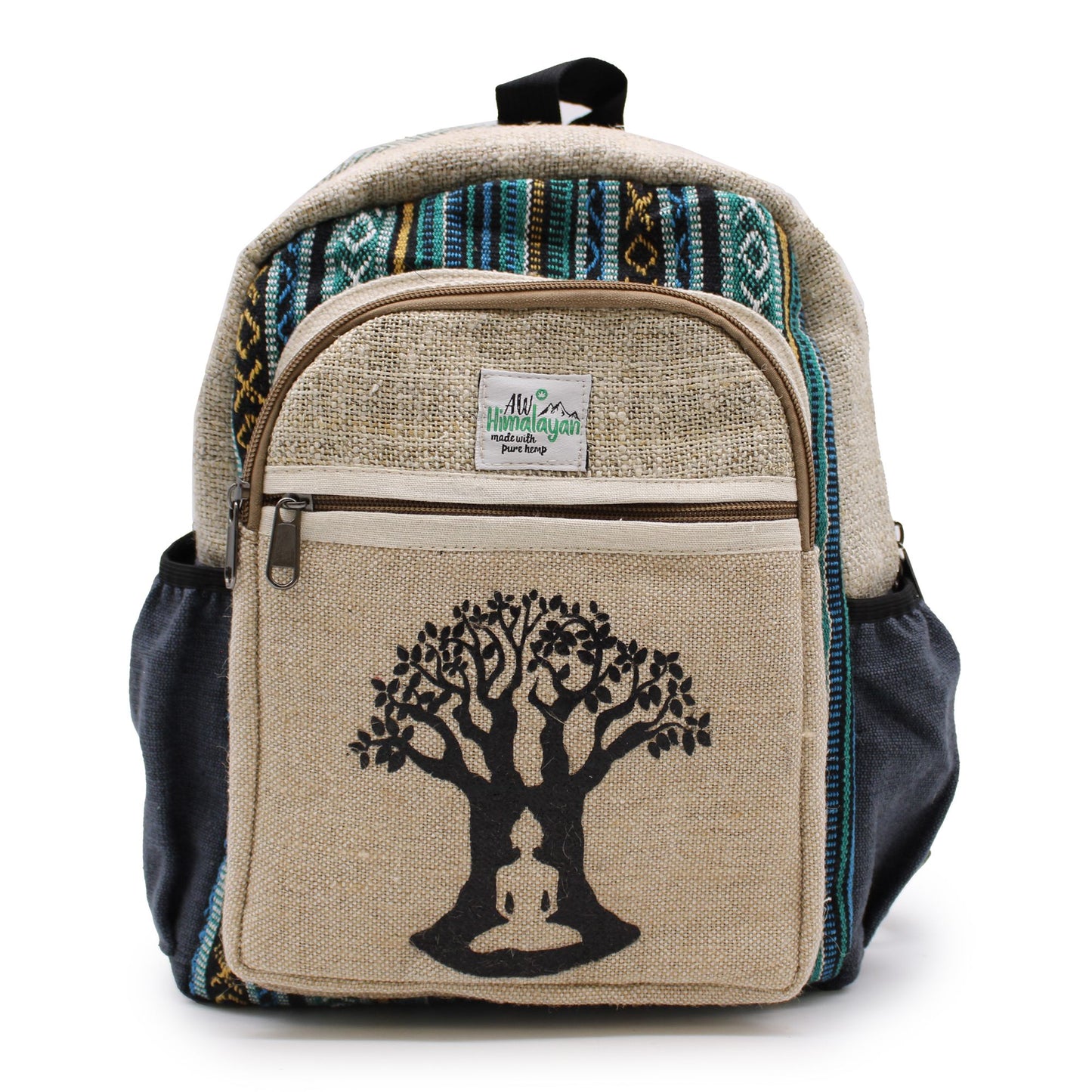 Kleine Hanf-Rucksack mit Bohdi-Baum-Design
