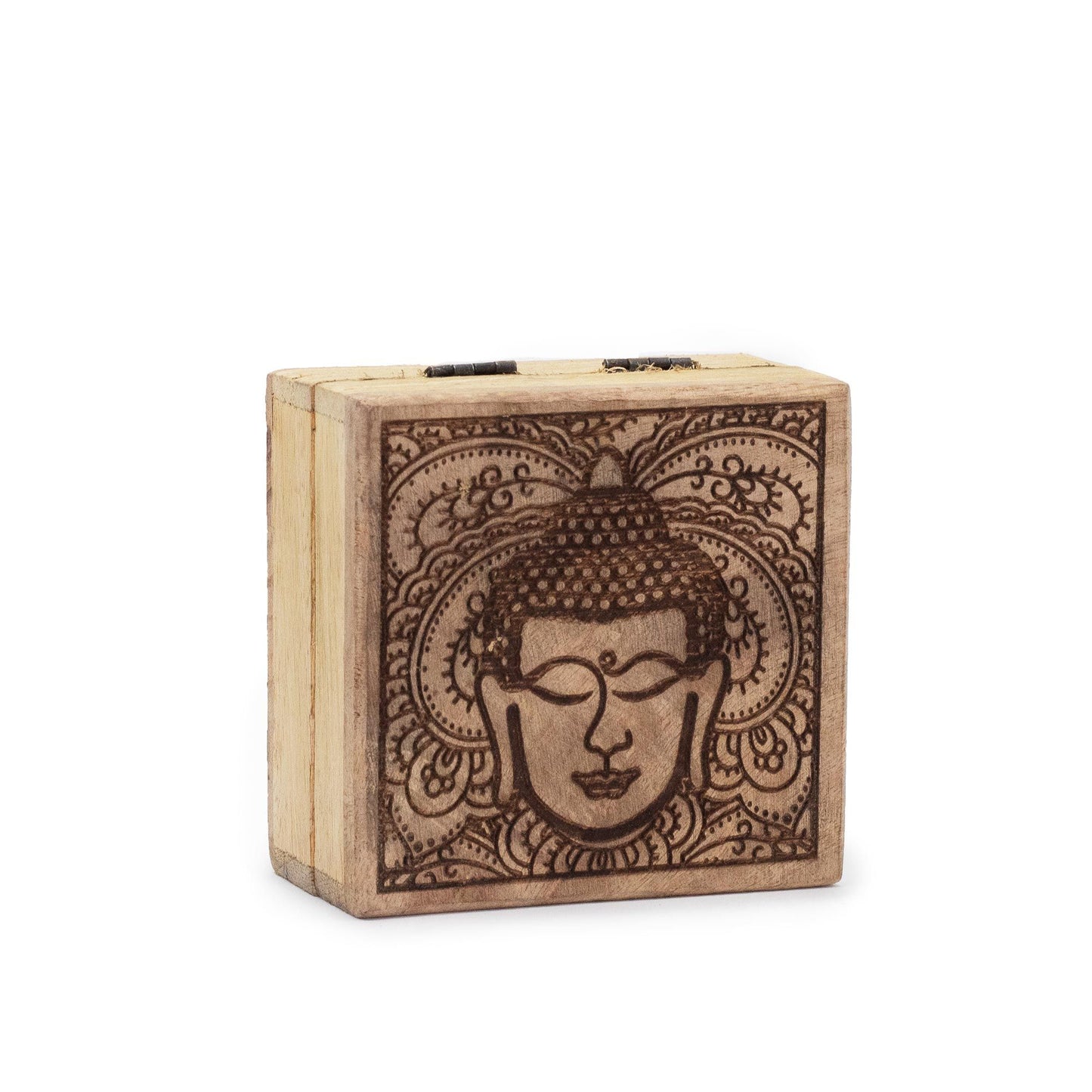 Kleine Quadratische Box 10x10x4,2cm Buddha Gesicht Schwarz Graviert
