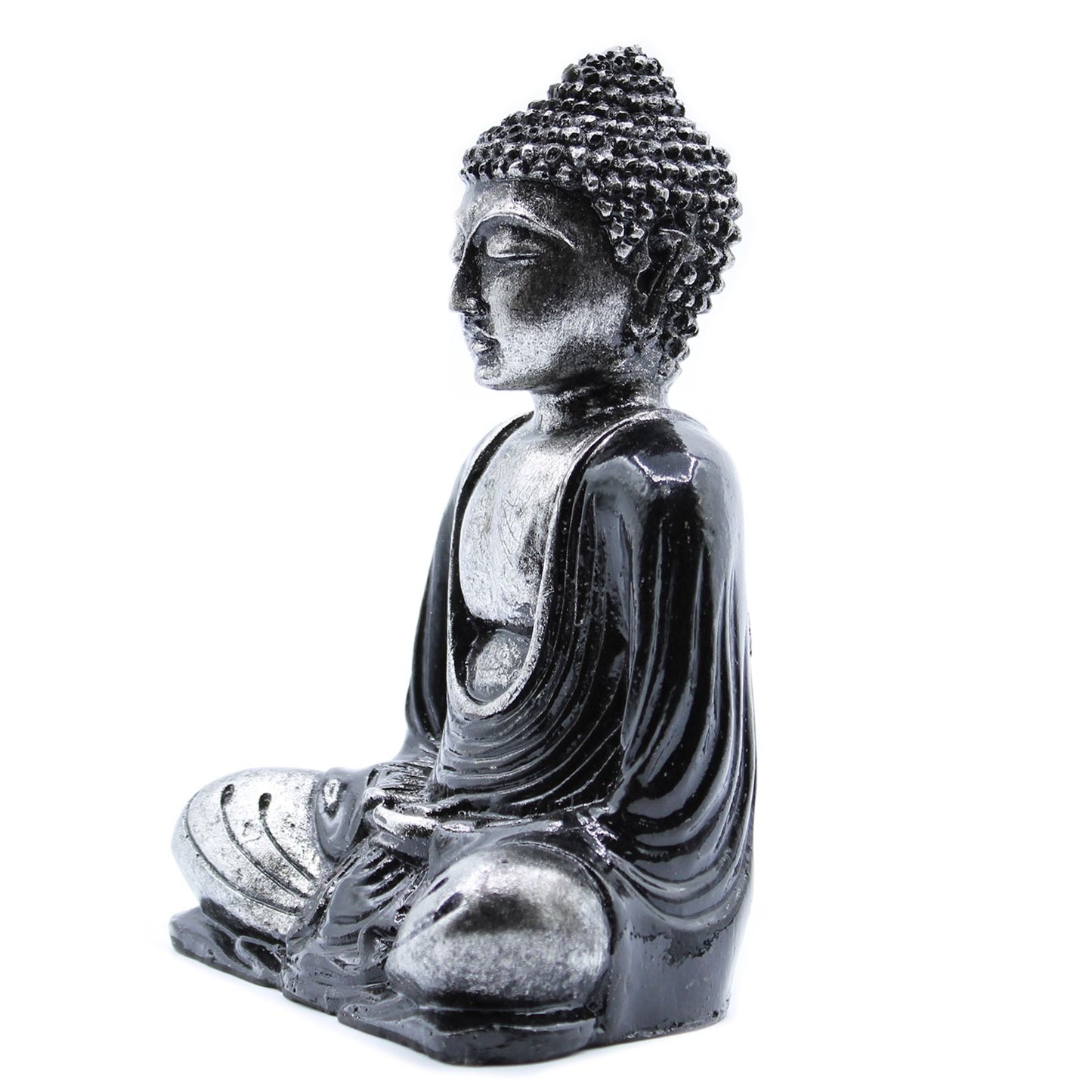 Schwarzer und Grauer Buddha Mittelgroß Handbemalt von Bali Kunsthandwerkern