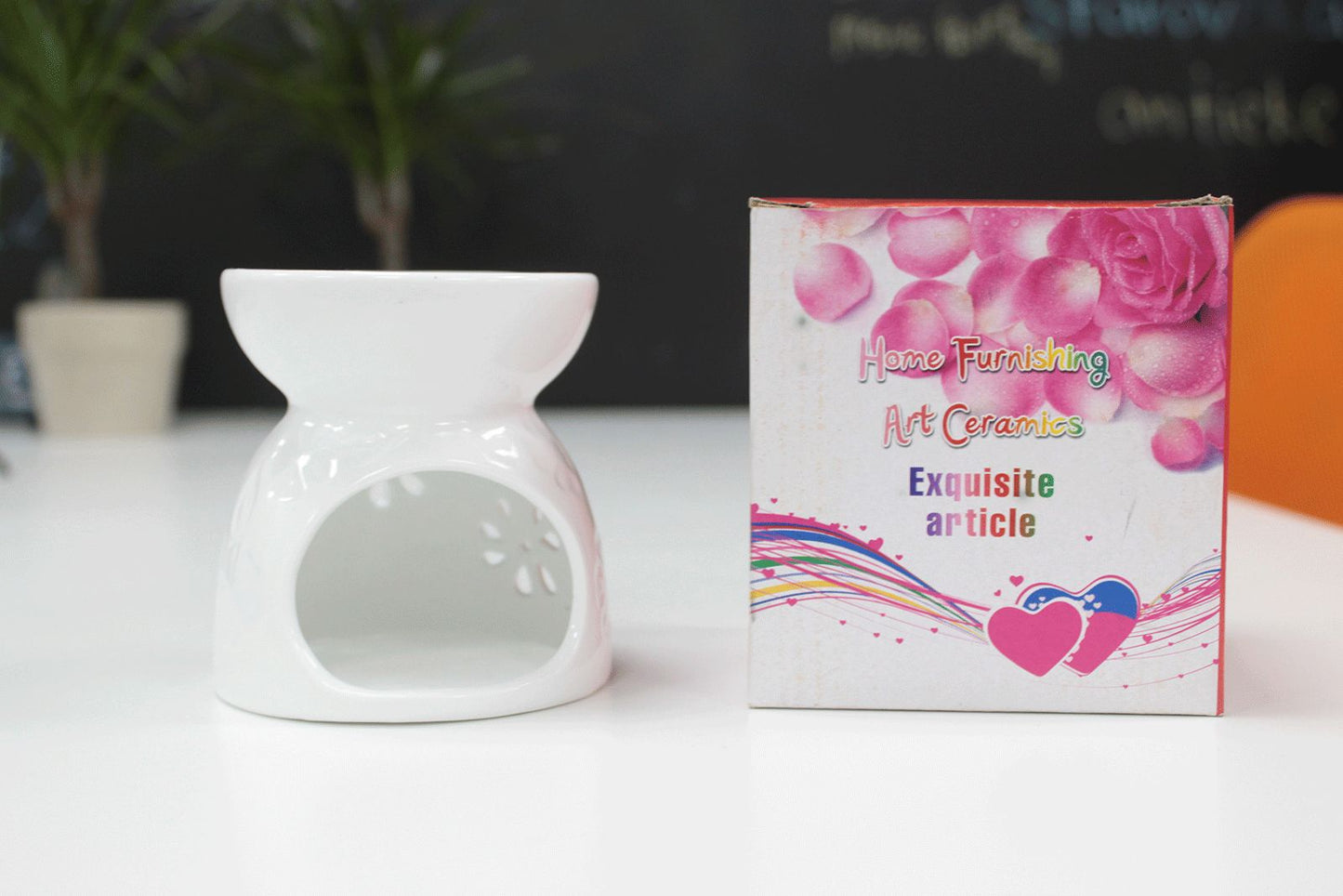 Klassischer Weißer Ölverdampfer - Floral mit Teal Schale