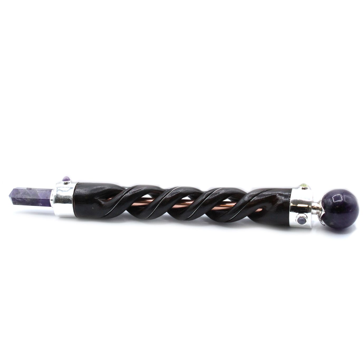 Spiral Schnitz Heilungsstab Kupferrohr Amethyst