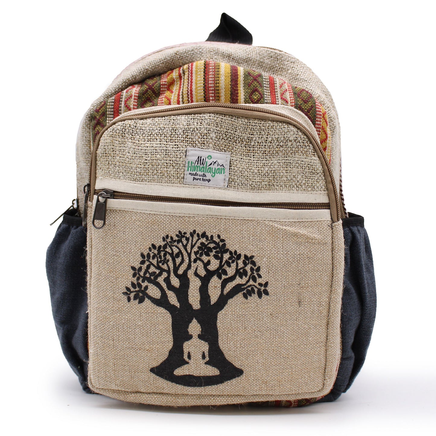 Kleine Hanf-Rucksack mit Bohdi-Baum-Design
