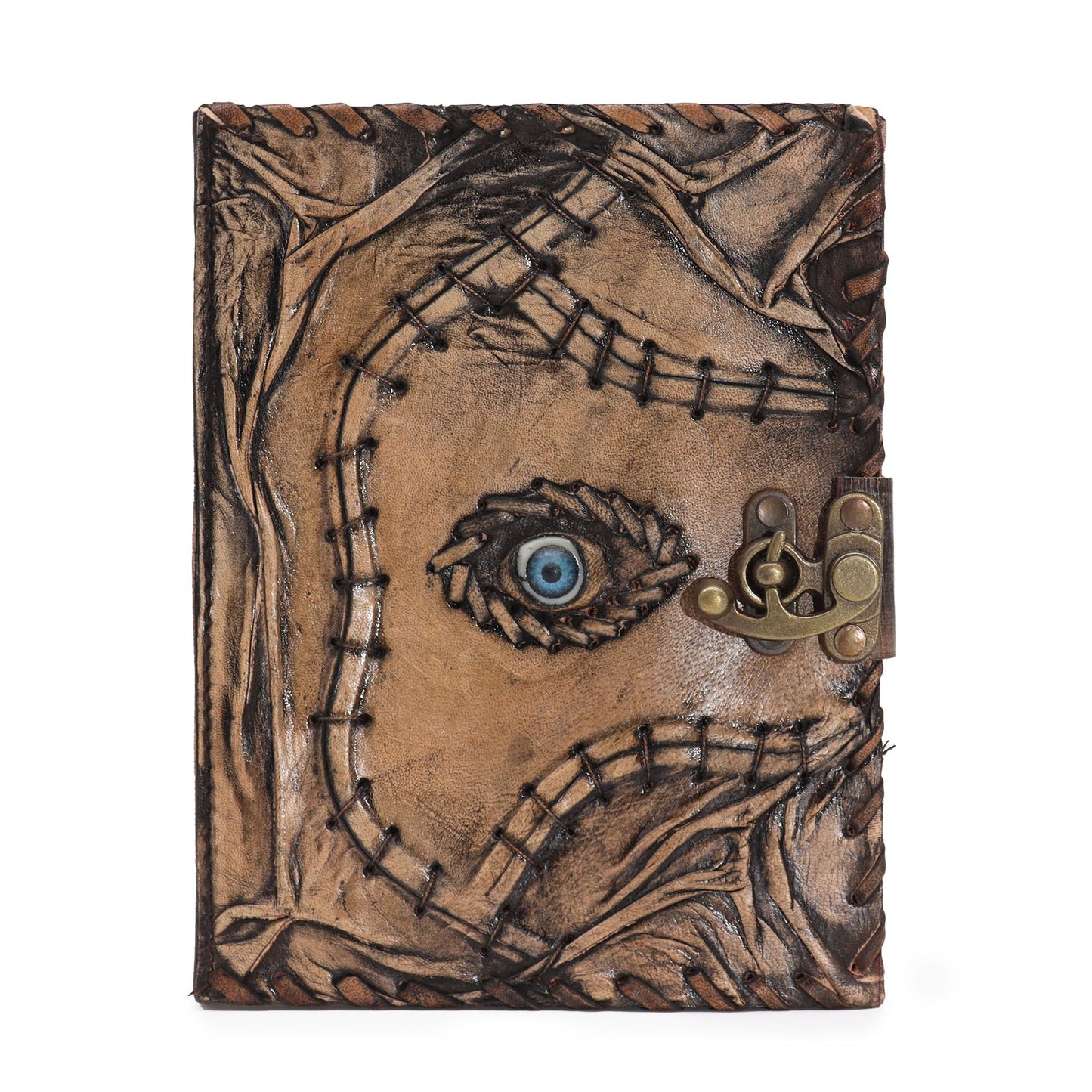 Braunes Tan Buch - Böse Augen Dekor - 160 Deckle Kanten Seiten - 20x15cm