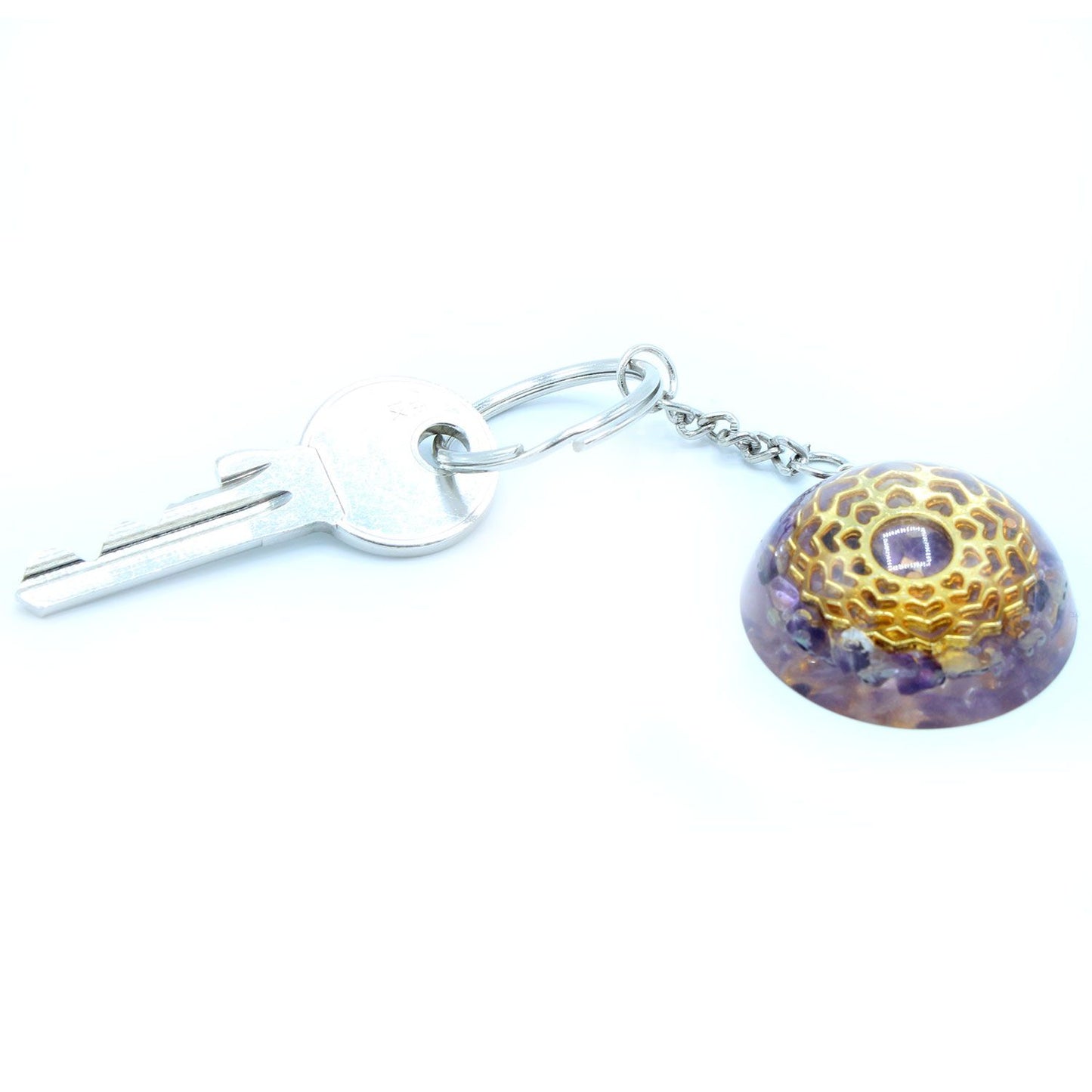 Orgonite Kraft Schlüsselanhänger - Amethyst Mandala Herzen