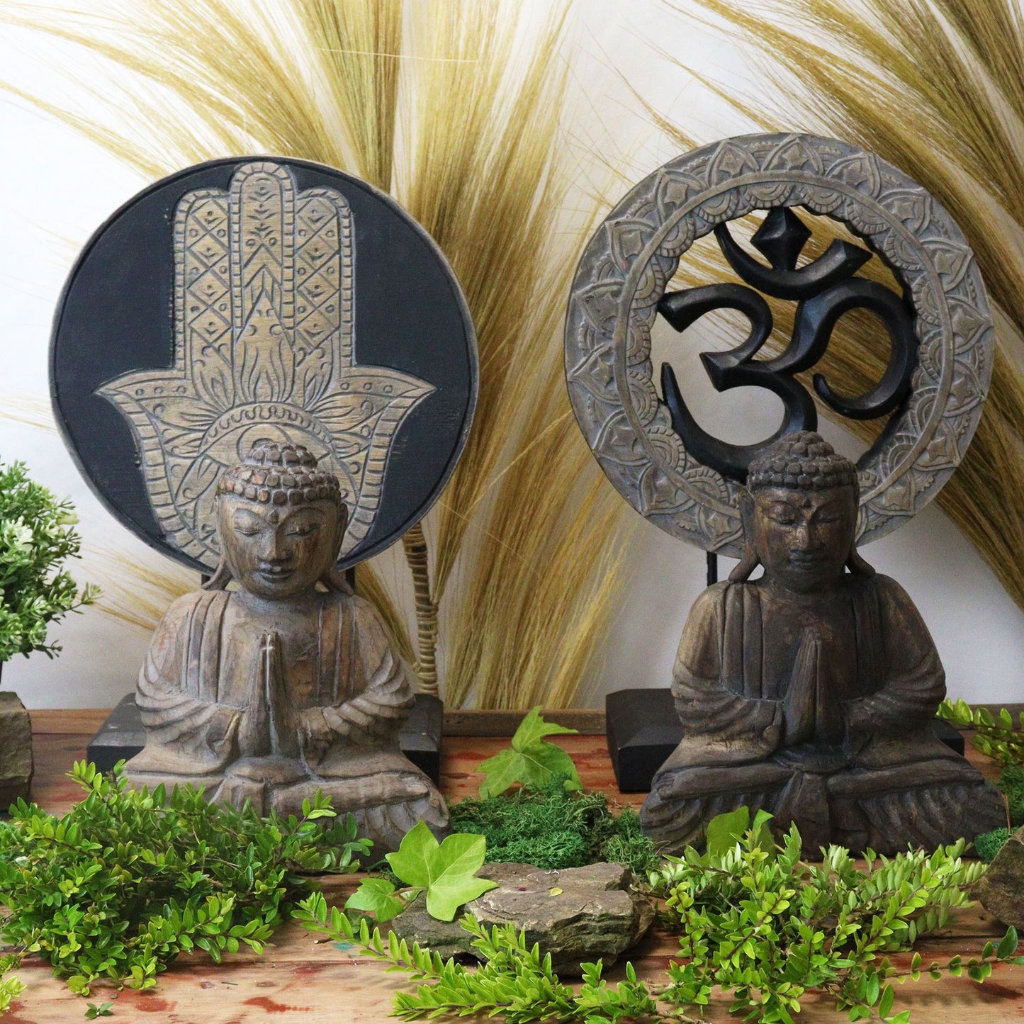Buddha Feng Shui Set Om Grau und Schwarz Zwei Designs