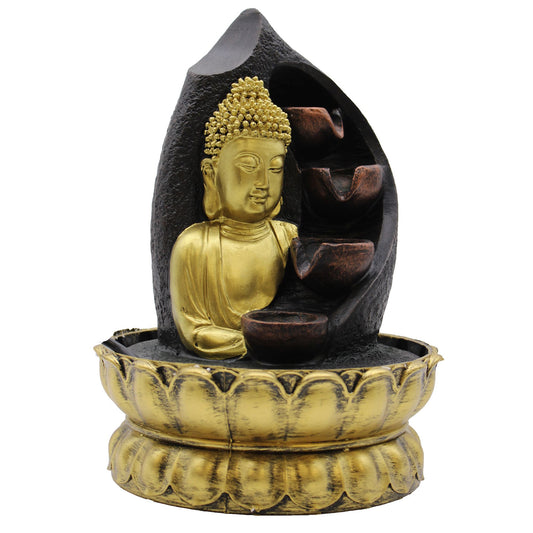 Tischwasserfall Mit Goldenem Buddha Und Gießenden Töpfen 30cm