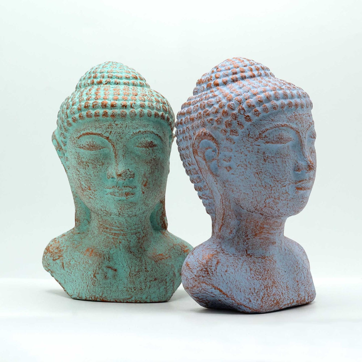 Ruhe Buddha Kopf Statue Blau Kupfer Handgefertigt Indonesien Robustes Beton Material
