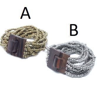 Multi-Perlen Armreif Mit Holzverschluss In Gold Und Bronze
