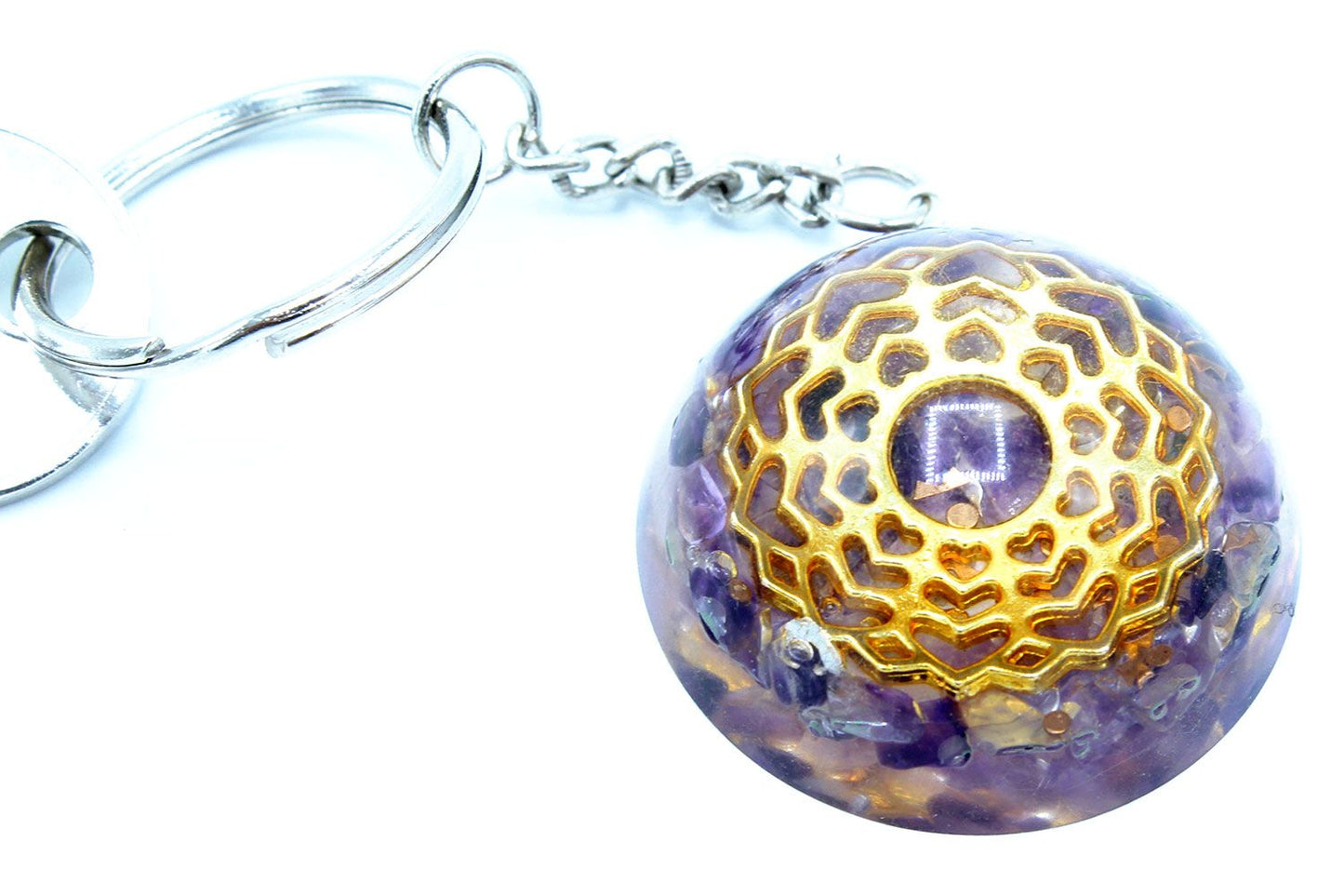 Orgonite Kraft Schlüsselanhänger - Amethyst Mandala Herzen
