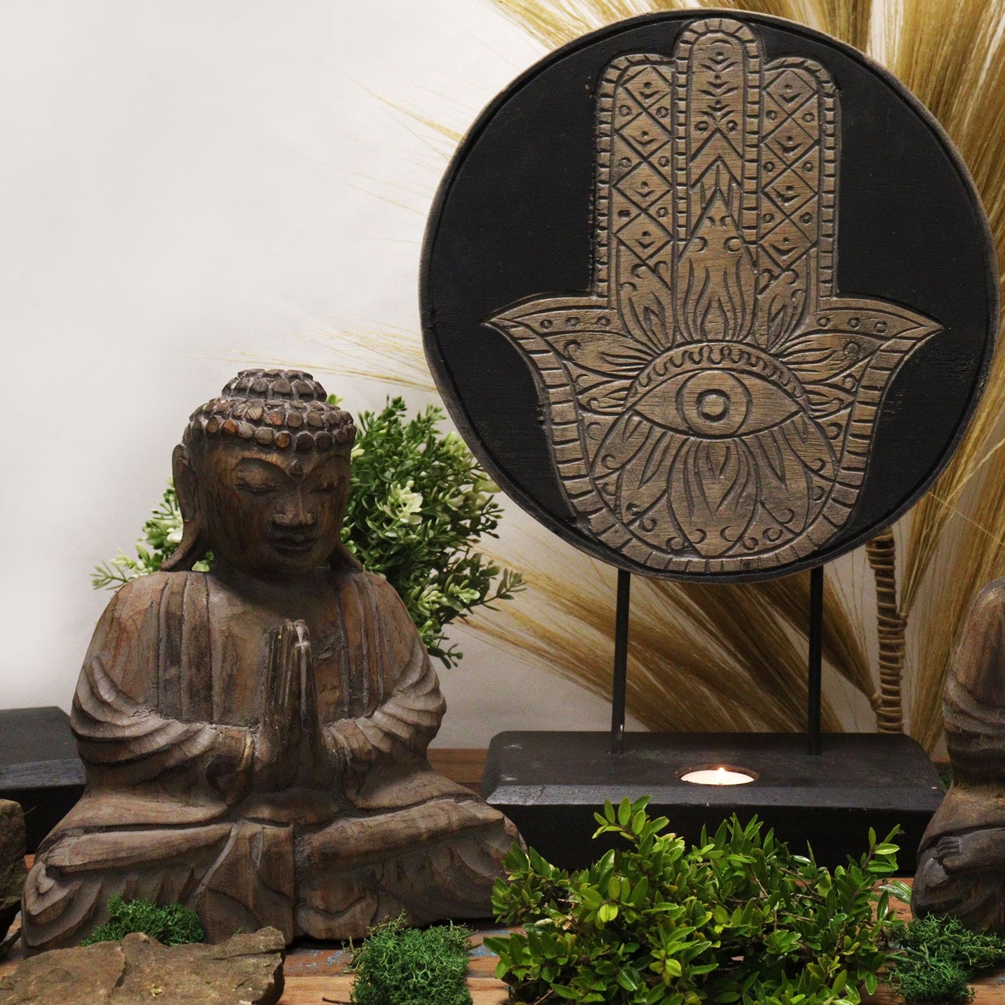 Buddha Feng Shui Set Hamsa Grau 2 Designs