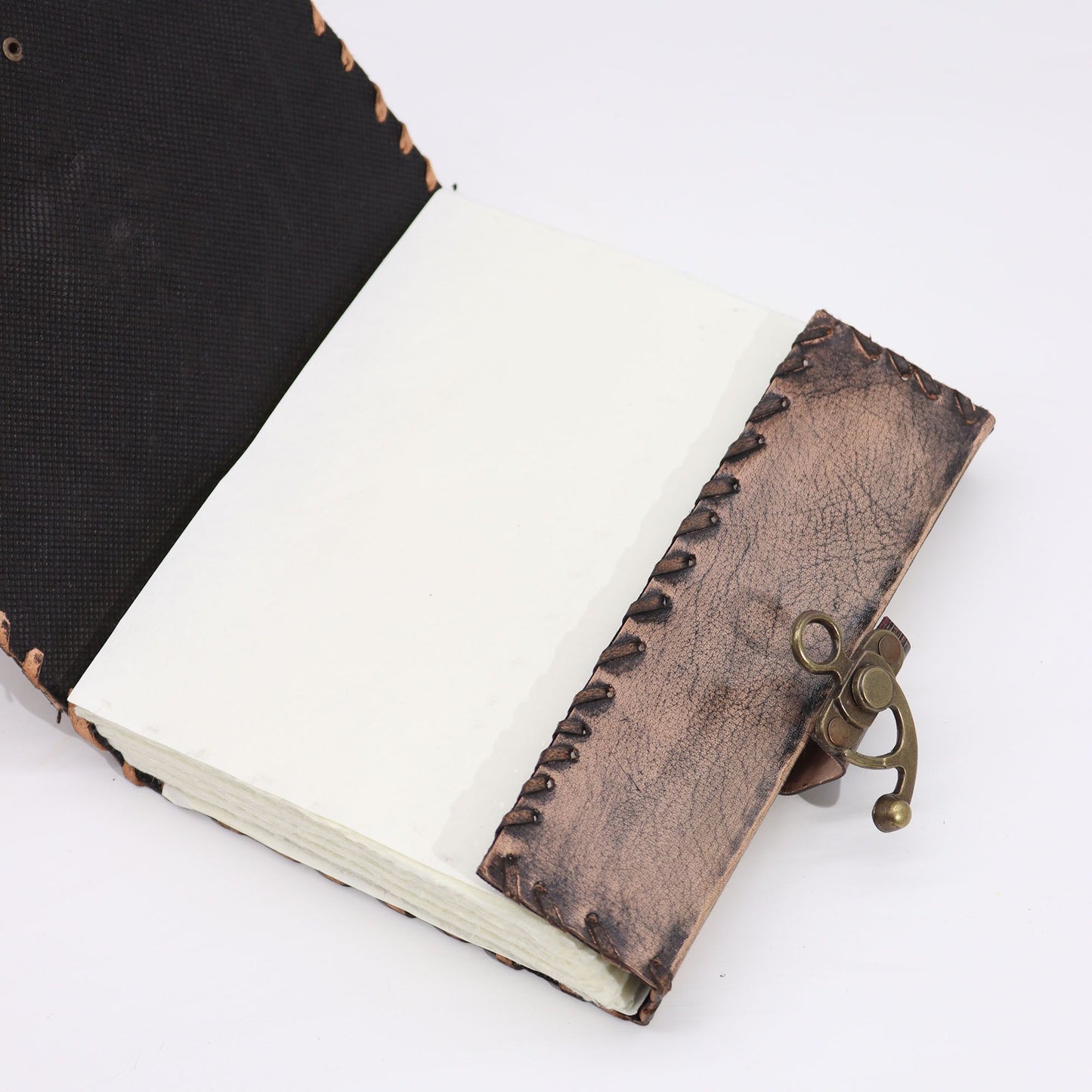 Braunes Tan Buch - Böse Augen Dekor - 160 Deckle Kanten Seiten - 20x15cm