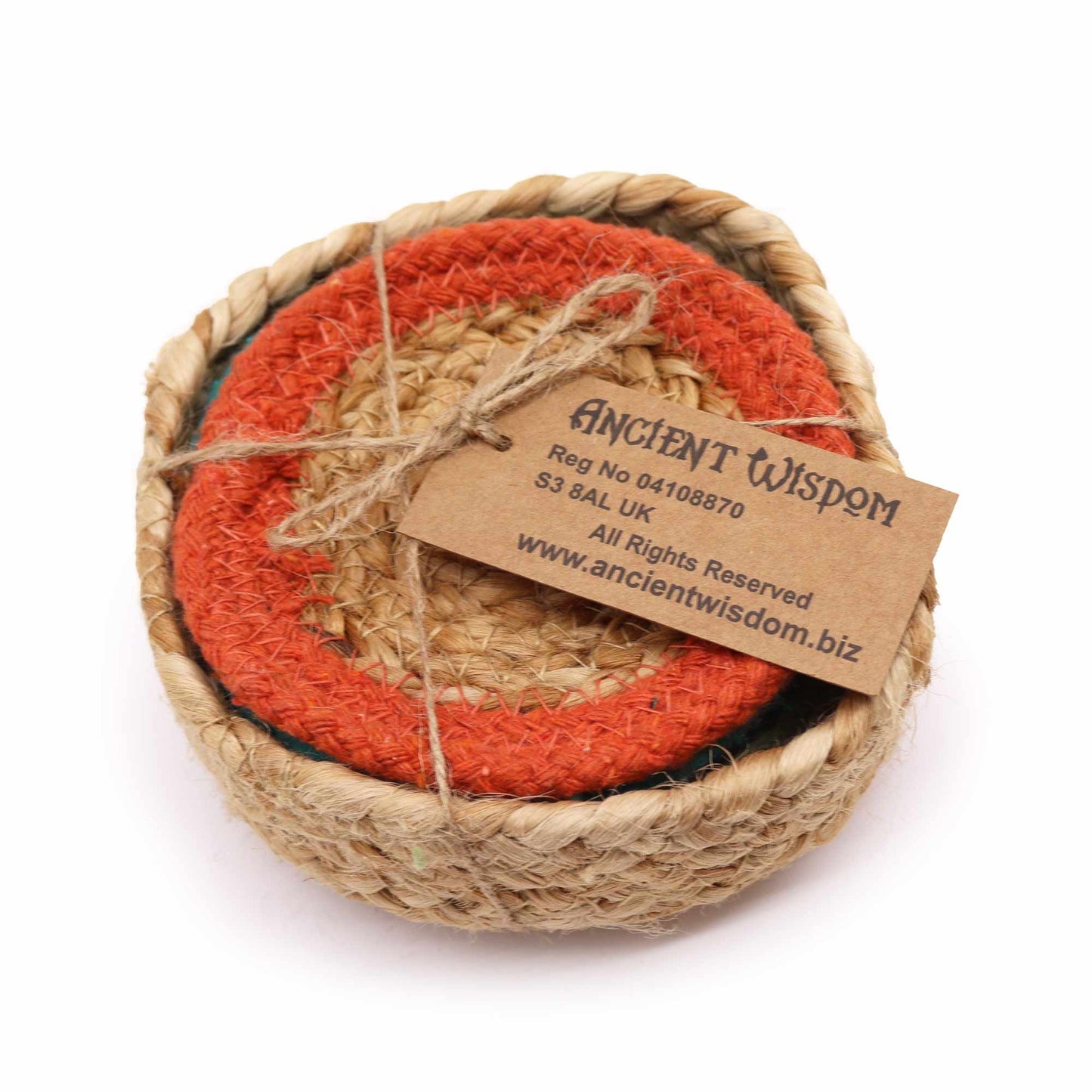 Naturuntersetzer aus Jute und Baumwolle 10cm Set aus 6 gemischten Farben im Korb