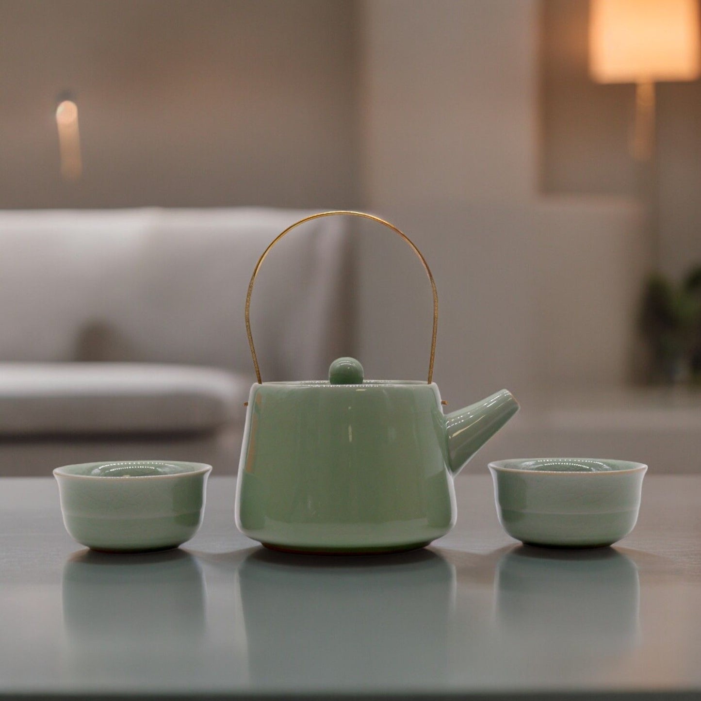 Kräuter Jade Teekannen Set - Kanne Und Zwei Tassen