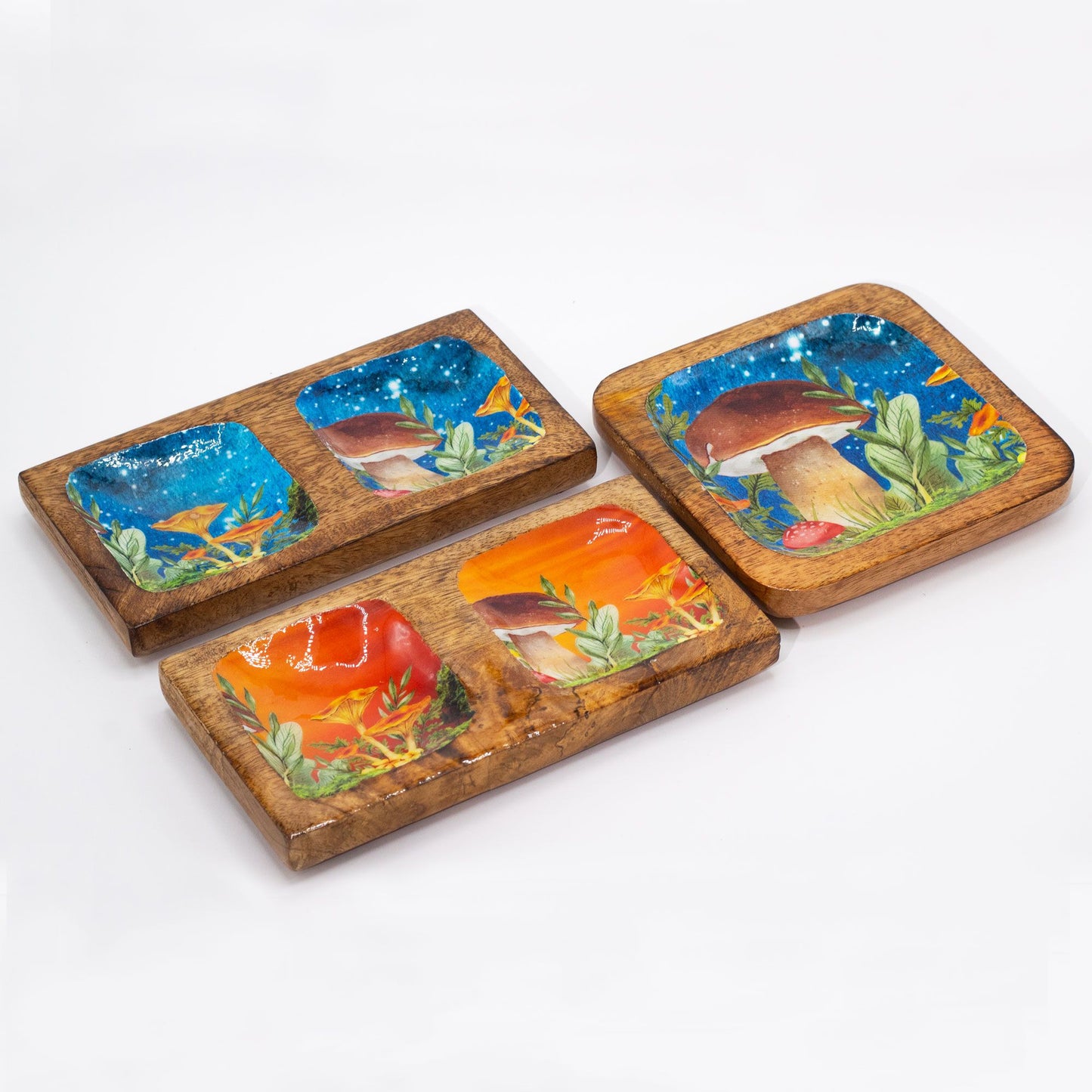 Große Quadratische Schmuckschale 15x15x2.5cm - Pilzdesign Teal